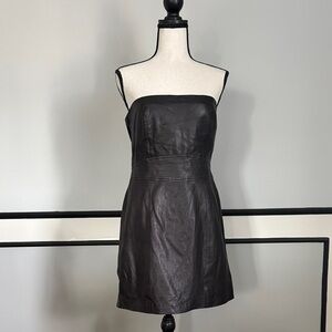 Armani Exchange Strapless Black Leather Mini Dress (not faux)